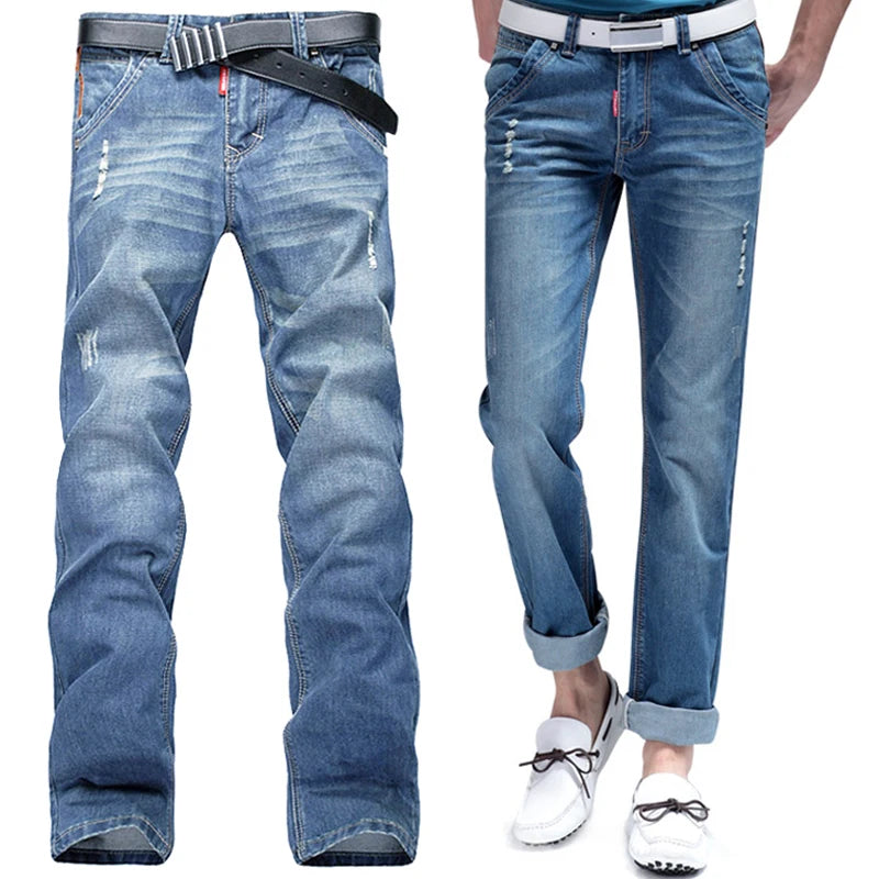 Denim washed Holes Ripped Patchwork denim Streetwear Light Blue Denim Slim Skinny Pencil Pants Oversize men Trousers jean man
