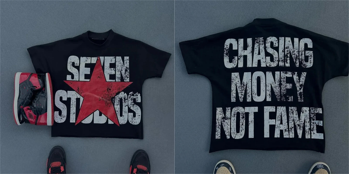 Vintage Chasing Money Not Fame Graphic 100% Cotton T-Shirt Cropped Tees Co-ed Top graphic t shirts  men clothing