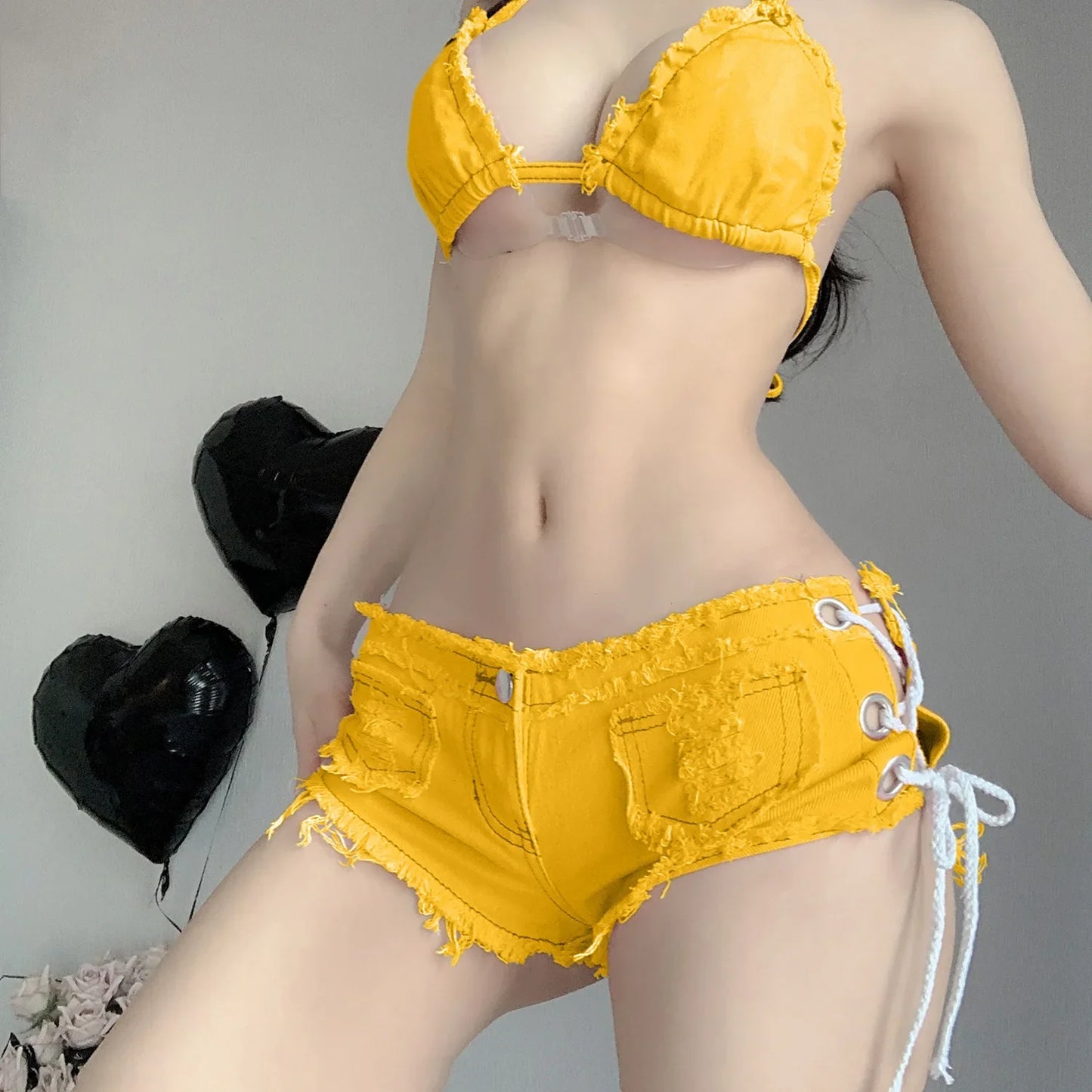 Sexy Low Waist Jeans Shorts,  European American Style Crossbody Shorts For Nightclubs Summer Fashion Trend