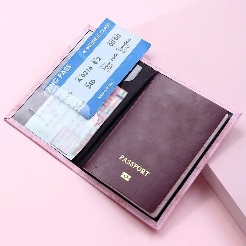 Women Cute Leather Passport Cover Air tickets For Cards Travel Passport Holder Wallet Case Travel  Accessory Credit Card Holder