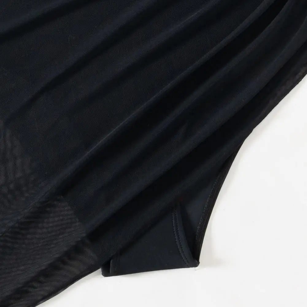 Women's Swimsuit Solid Color V Neck Tummy Control Swimwear Sexy Mesh Sheer Wrap Bathing Suit For Beach Vacation