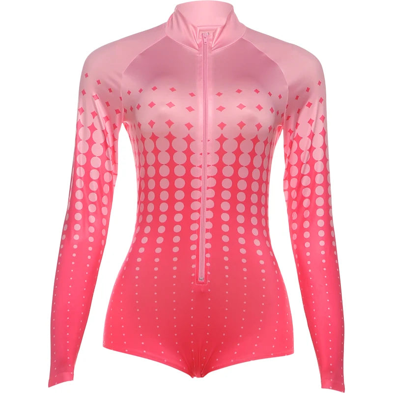 Weird Puss Letter Print Romper Women Sexy Zip Gradient Dot Tight Midnight Hipster Street Activity Stretch Turtleneck Playsuit