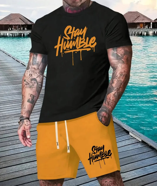 2025 summer new 3D digital printed men's suit Fashion short sleeve shorts suit Outdoor street men's sports shorts Summer daily c