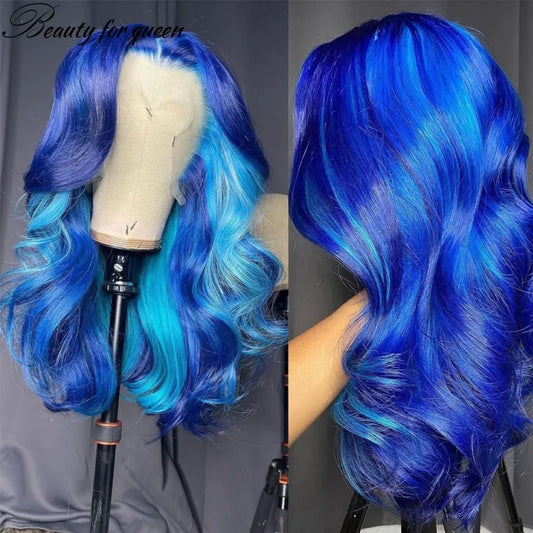 Body Wave Blue Lace Front Human Hair Wigs For Women 150 Density Brazilian Hair HD Transparent Lace Frontal Wigs With Baby Hair