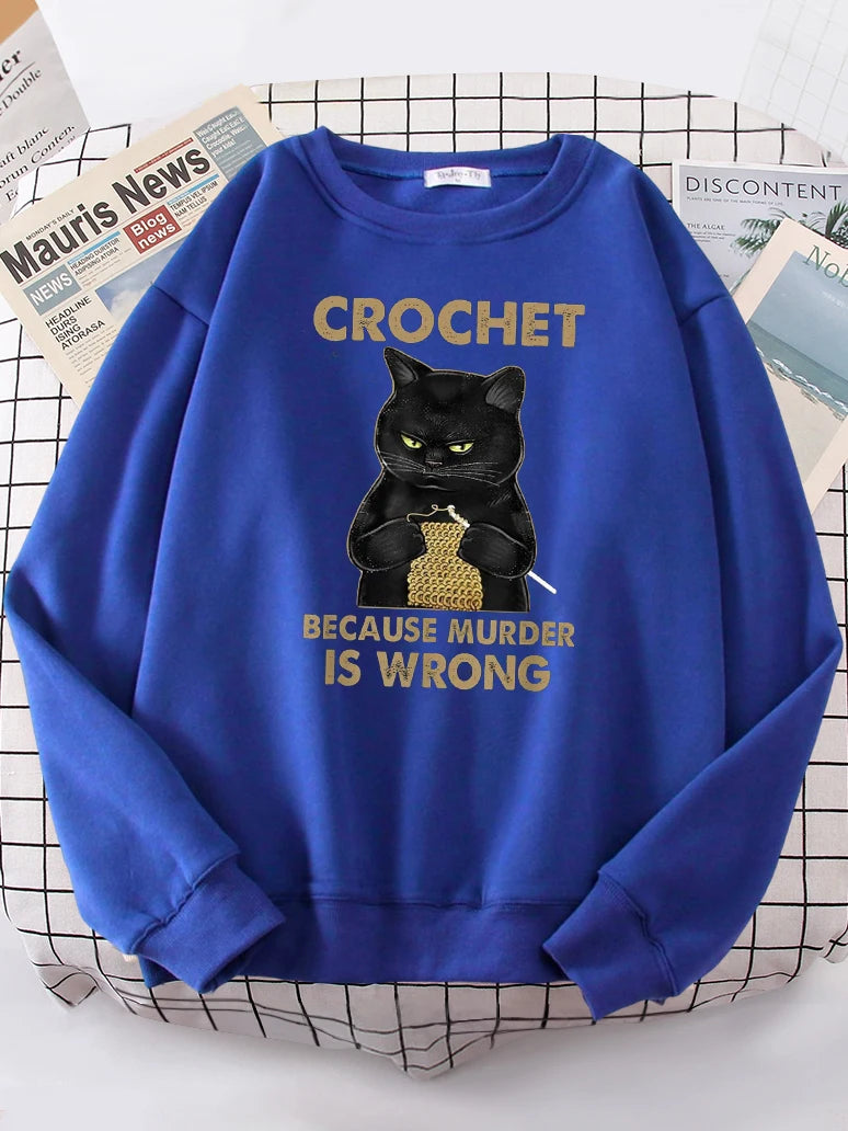 Crochet Because Murder Is Wrong Women's Hoody Fashion Fit Sweatshirt Casual Fleece Oversized Hoody Hip Hop All-match Tracksuit
