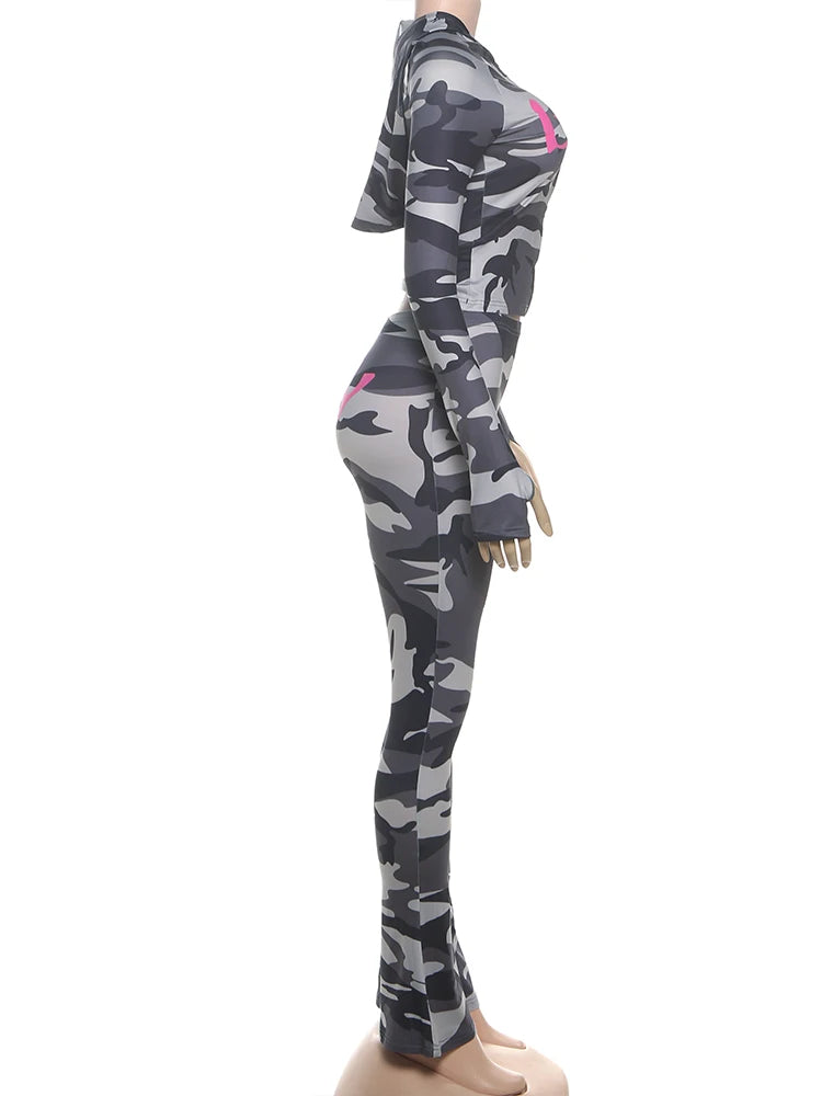 Weird Puss Leopard Print 2 Piece Set Women Tracksuit Letter Zip Hooded Crop Jacke+Leggings Matching Casual Sporty Street Outfits