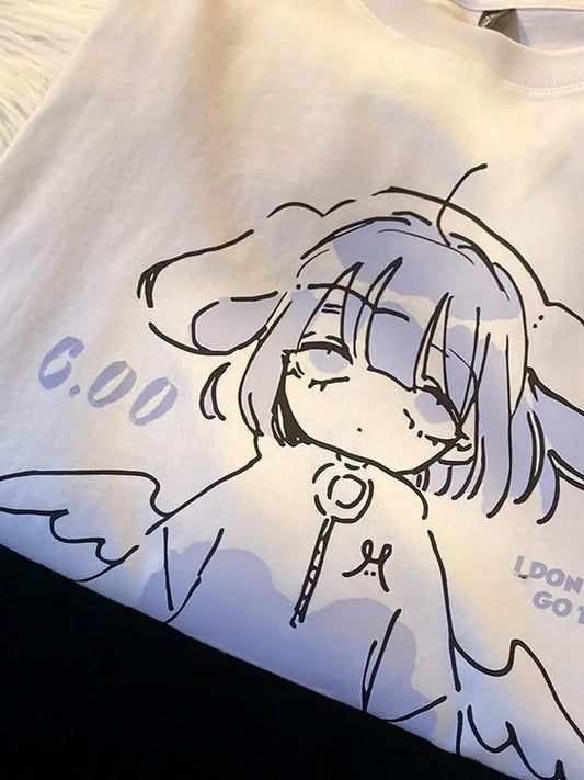 Harajuku Anime Girl Design Womens Sweatshirts Couples Kawaii Hoodie Comfortable Crewneck Clothes All-Match Fleece Streetwear
