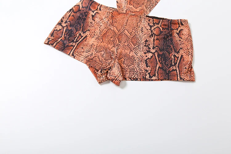 Weird Puss Sexy Patchwork Romper Women Snake Print Side Hollow Waistless Sleeveless Skinny Clubwear Midnight Stretch Playsuit