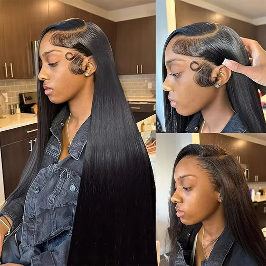 Bone Straight 13x4 Lace Frontal Wig For Women 5x5 Glueless Invisi-Drawstring Black Human Hair Wigs 360 Full Lace Wig Human Hair