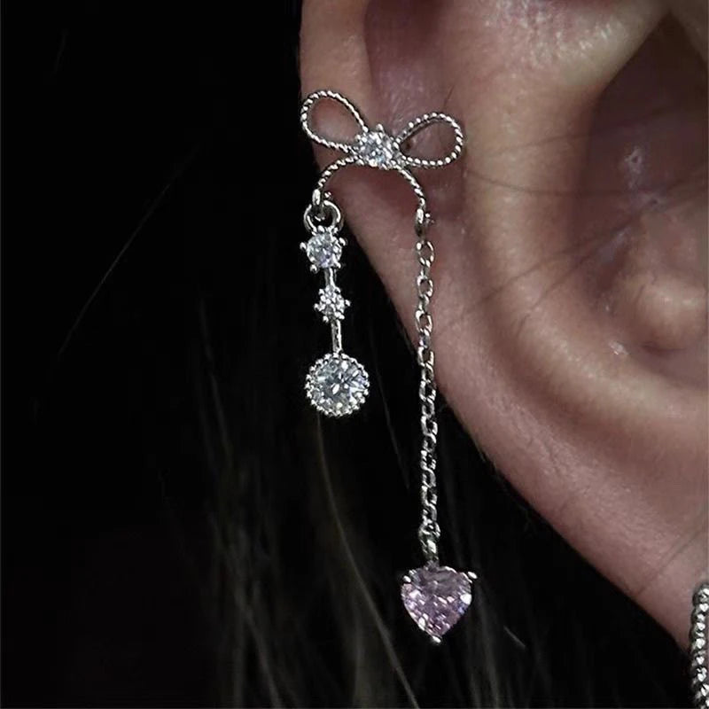 1pcs Quality Love Star Zircon 316L Stainless Steel Ear Bone Nail Y2K Silver Color Earring for Women Cochlear Accessorie