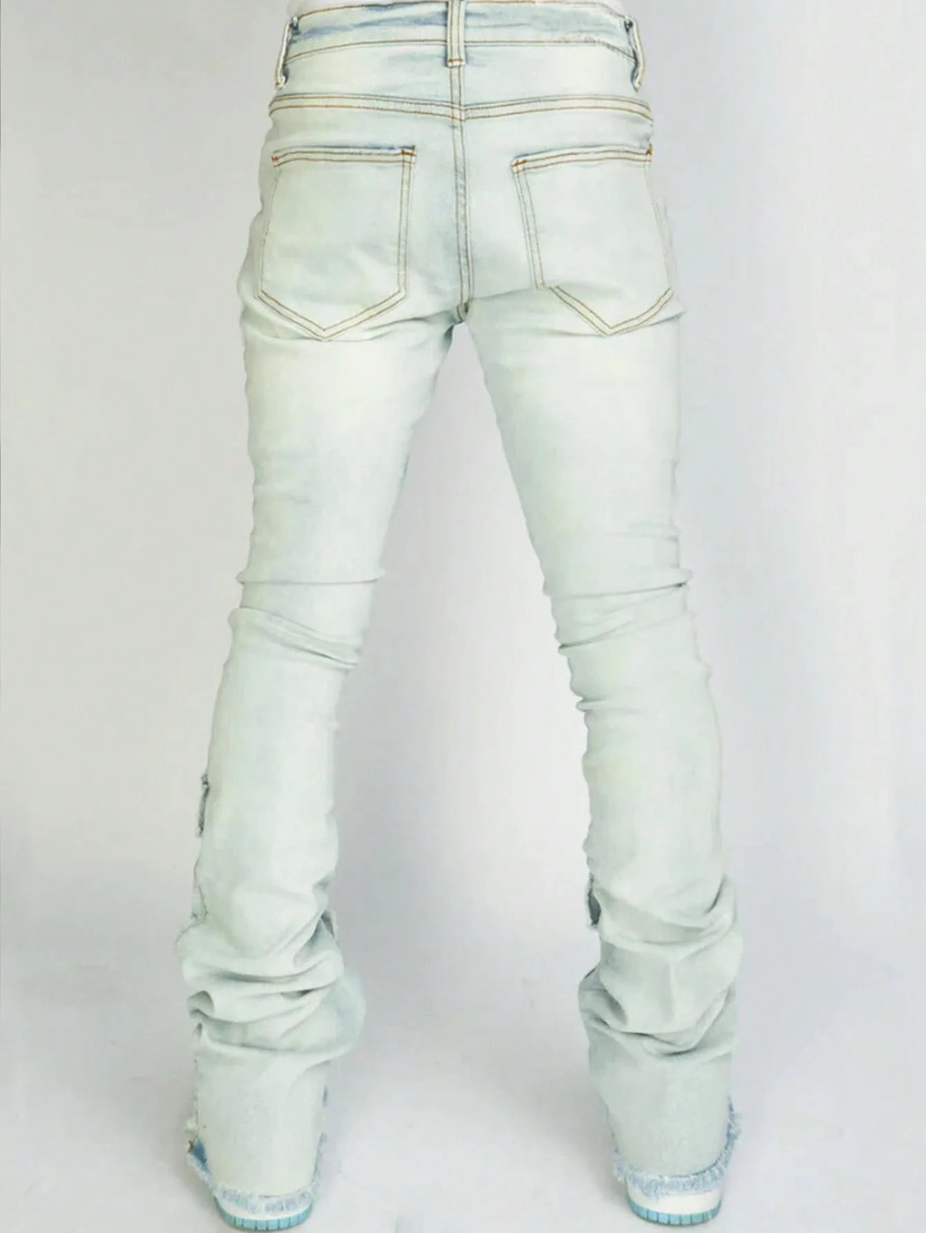 Jeans Long Pant Denim Flare Pants Hole Straight Trousers Slim Fit High Waist Casual Button Pocket Splice Autumn Winter, men's jeans