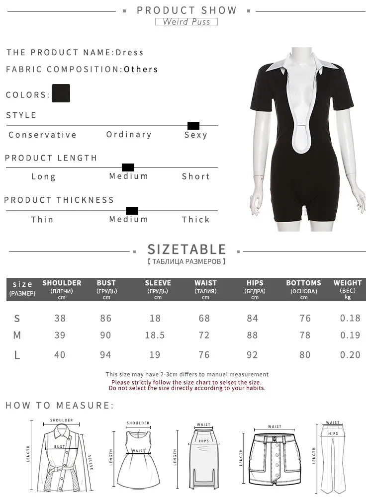 Weird Puss Backless Bandage Romper Women Sexy Polo-Neck Short Sleeve Stretch Fitness Playsuit Skinny Streetwear Hipster Overalls