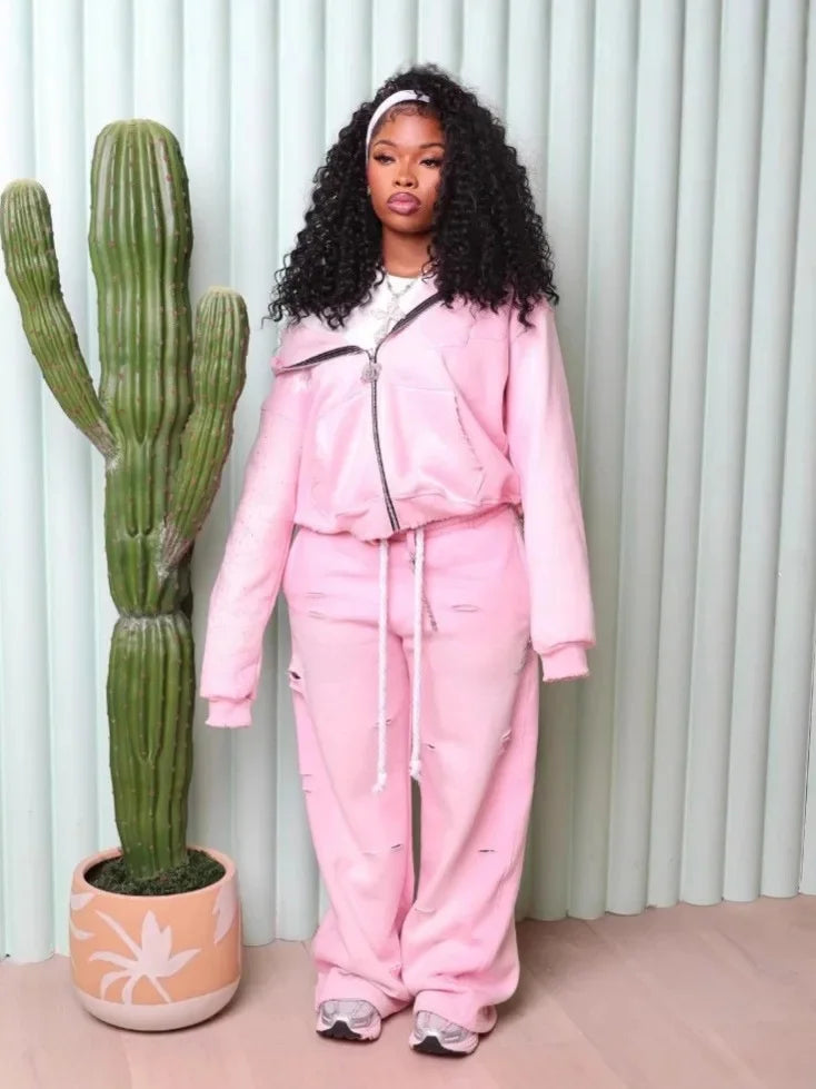 Spicy Girl American Street Sport Hoodie Set Women's Polyester Fiber Fashionable Comfortable Casual Outfit Combo