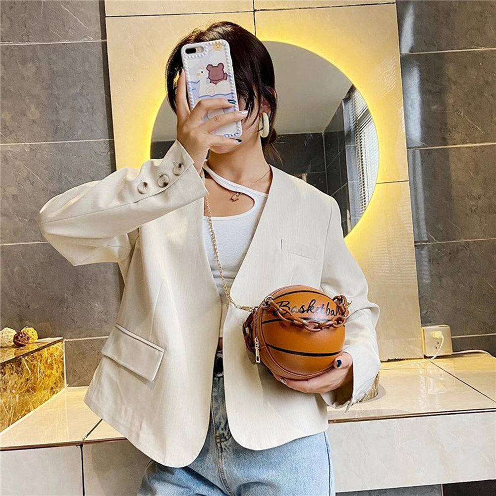 Fashion Chic Women Ball Handbag Round Basketball Football Shape Party bag Faux Leather Crossbody Girls Coin Purse Shoulder Bag
