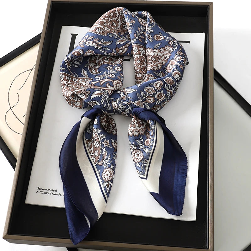 60Colors Luxury Scarf Women 70*70Cm Silk Feel Square Hair Wrapping Foulard Satin Shawl Big Size Head Bandana Hijab Handkerchief