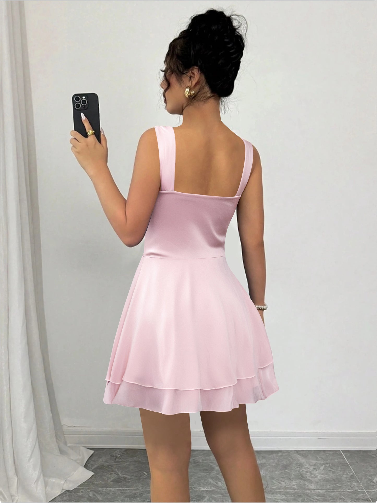 Sexy Square Neck Shoulderless Slim Fit Dress Nightclubs Parties Elegant Double-Layer Ruffled Edge Puffy Women Mini dress