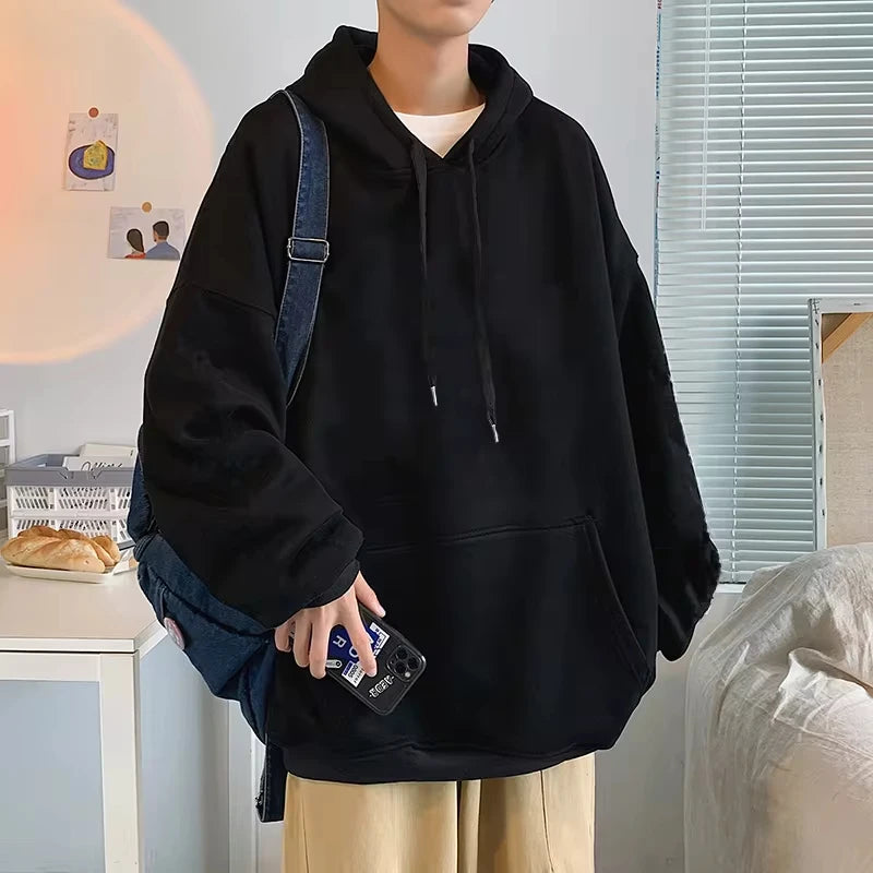 Autumn and Winter New Men's Hoodie Loose Long Sleeve Printed Comfortable Casual Sweatshirt with Kangaroo Pocket and Drawstring