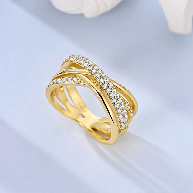 925 Sterling Silver Rings Gold Color Sparking Popular LOVE Wedding Ring Certified Women Engagement Jewelry Anniversary Gifts