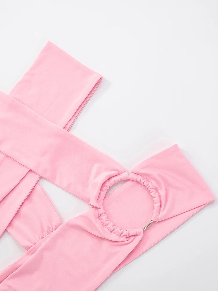Weird Puss Metal Rings Patchwork Mini Dress Women Irregular Hollow Cross Bandage Midnight Sexy Skinny Peach Hip Street Outfits