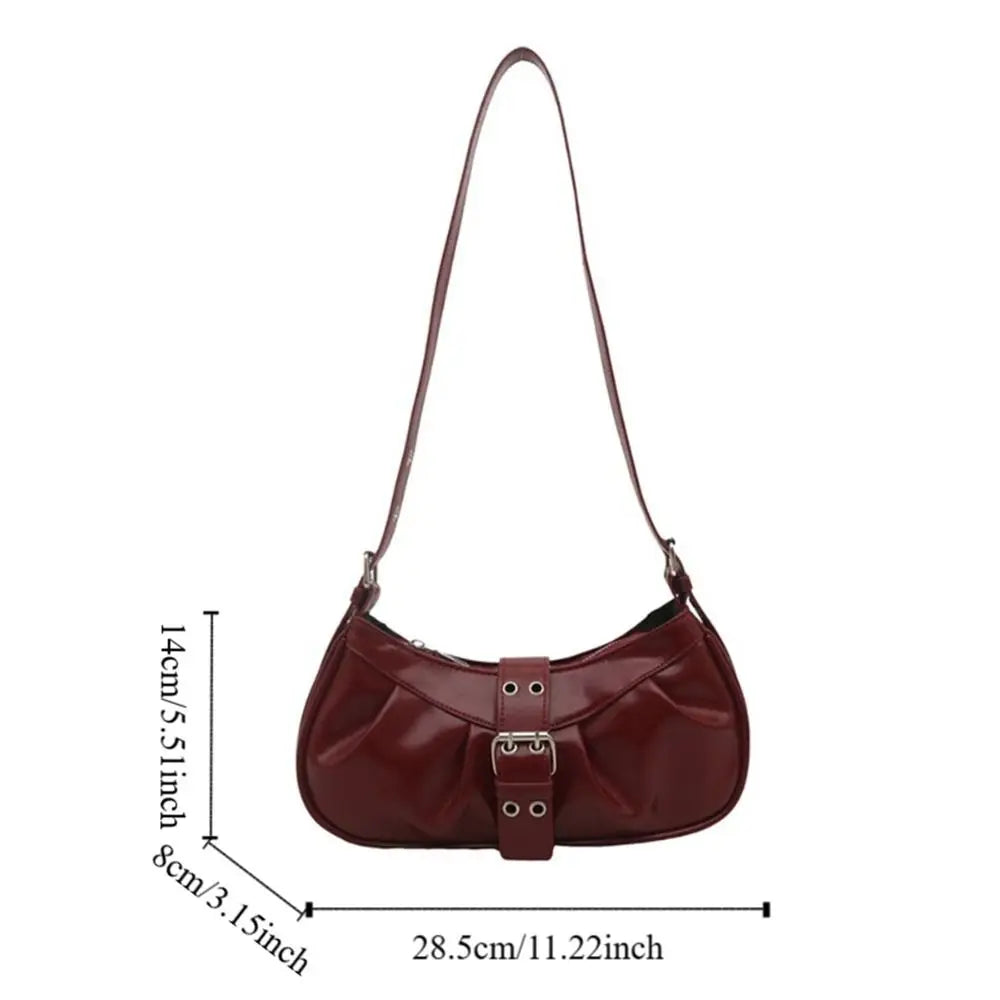 Retro Designer Buckle Armpit Bag Pu Leather Gothic Y2k Shoulder Bag Vintage Cross Body Spicy Girl Handbag Female
