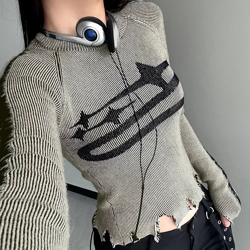 HLJ&GG American Vintage Y2K Leather Shorts Two Piece Sets Women Long Sleeve Knit Top And Shorts Outfits Fashion Streetwear New