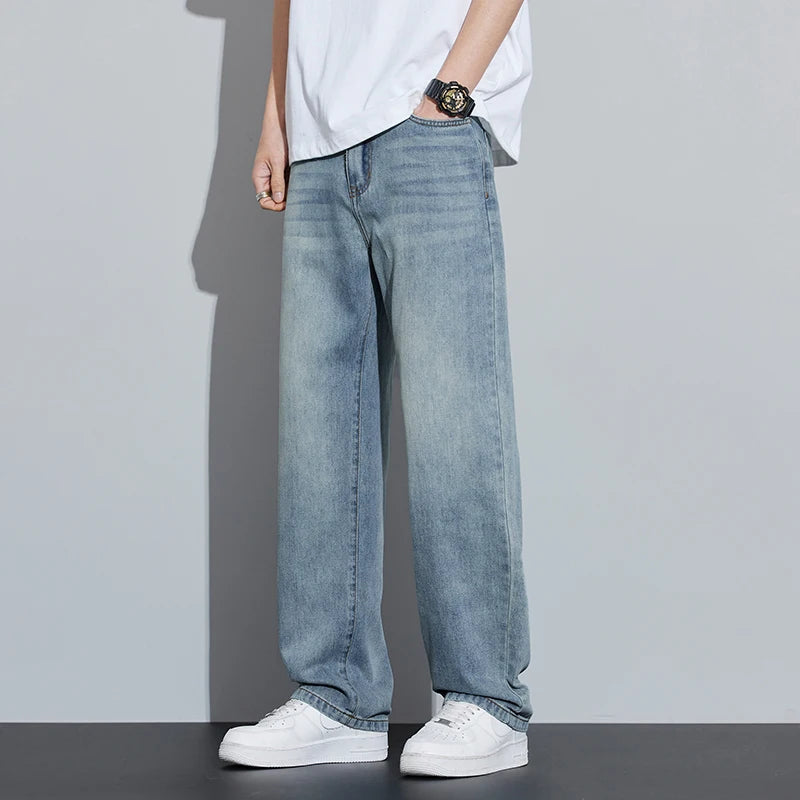 2025 Spring/Summer New Men's Lyocell Loose Jeans Summer Thin Breathable Straight denim Retro Business Casual Fashion Korean M