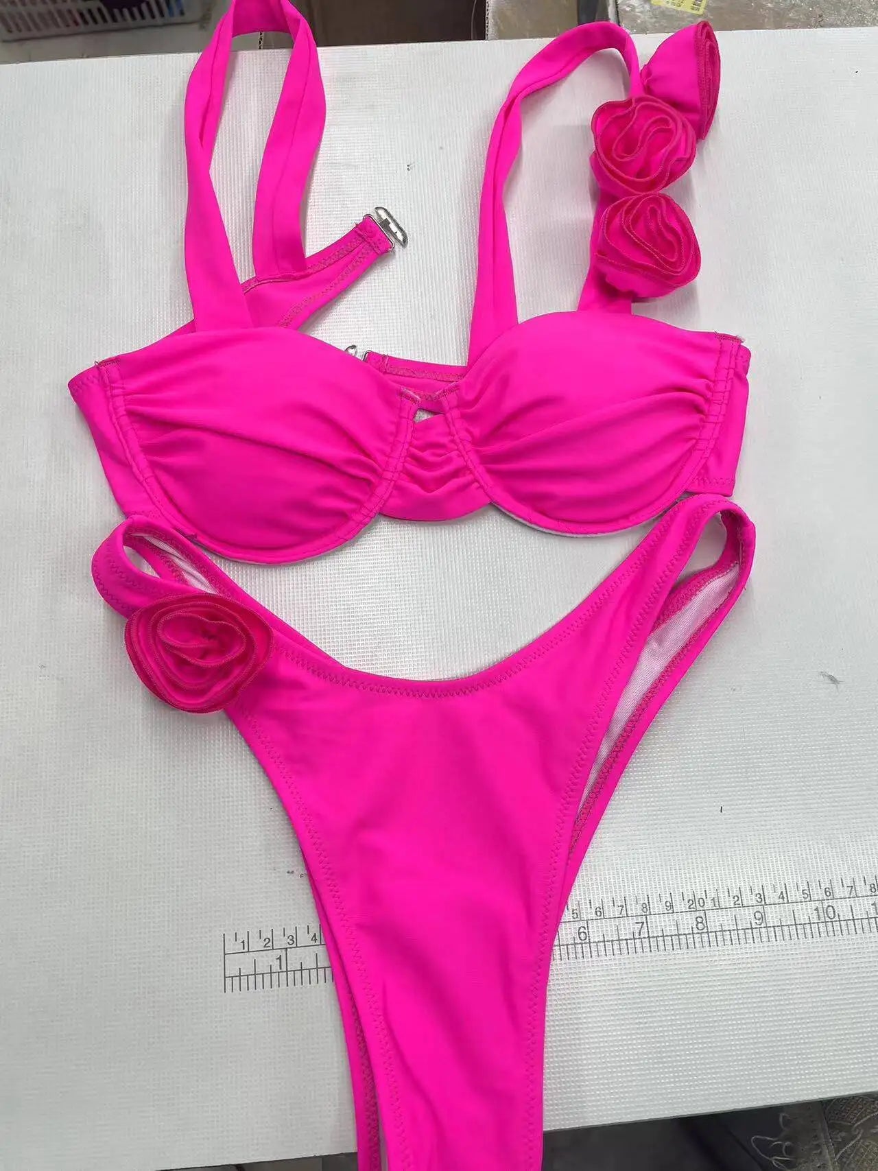 Sexy Solid Backless Floral Bikini  Set Women Split Swimsuit High Waist Beach Bikini 2025 New Summer Swimwea Bikinis Set
