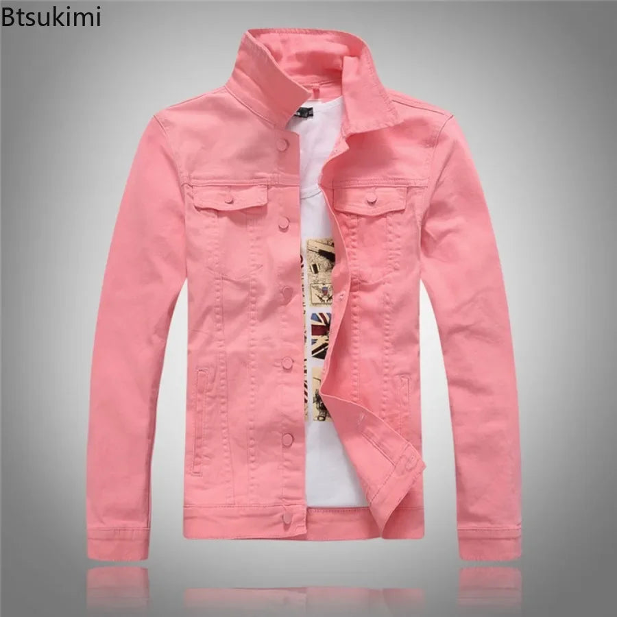 2025 Denim Jackets Men Solid Color Jacket Slim Fit Denim Coat Fashion Military Jacket Yellow Black Green White Top for Men