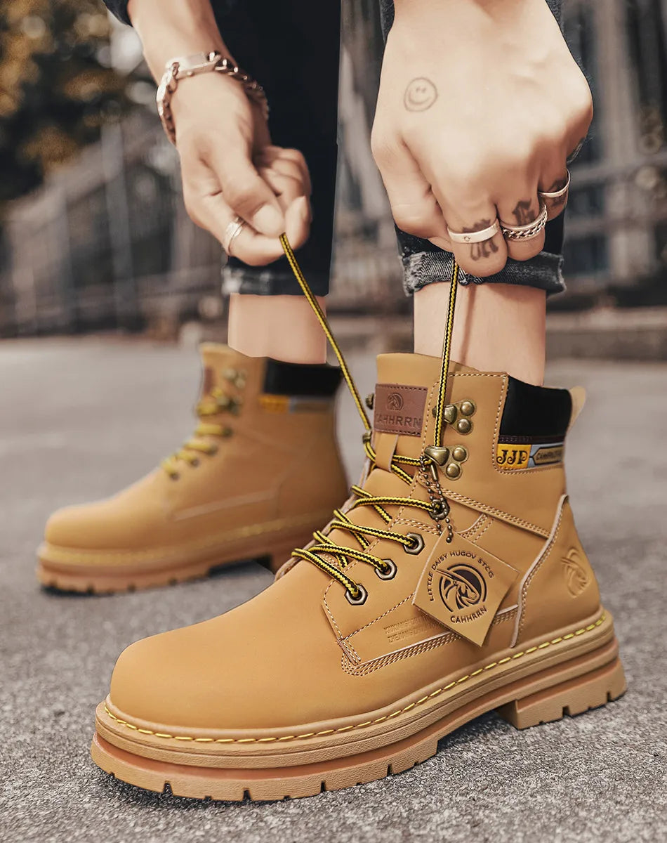 Lace-UP Leather Shoe's for Men Work Safety Mid-top
