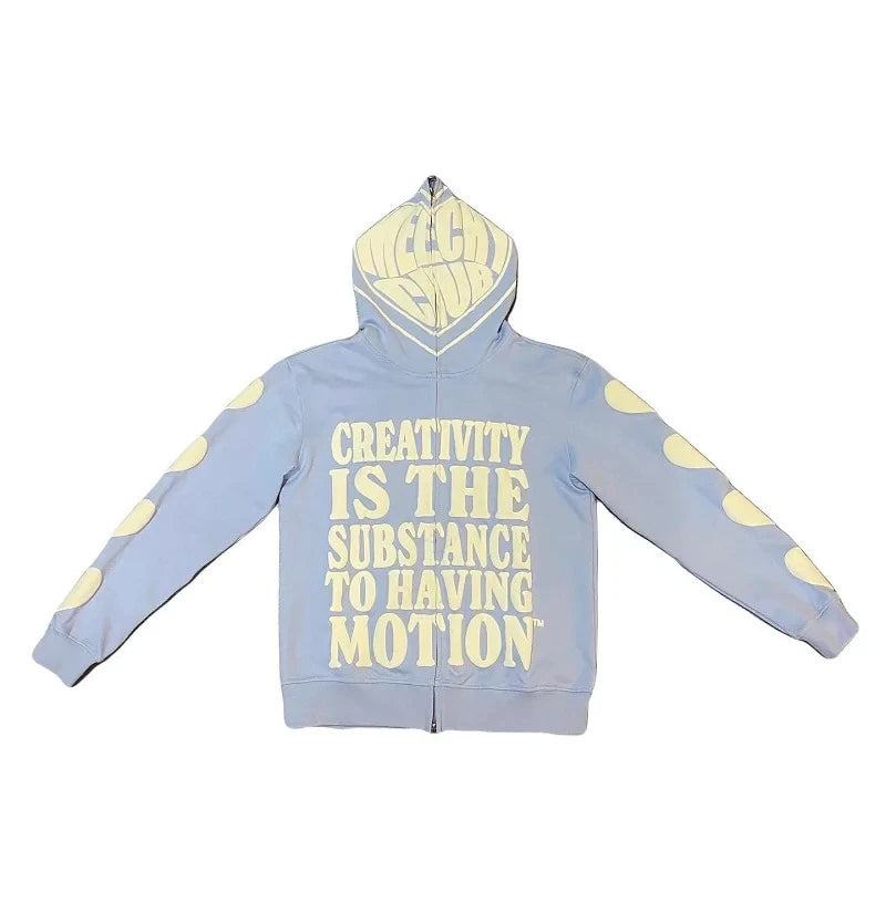 Y2K  Clothes  Foam Printed High Street Hip-Hop Loose Zipper Hoodie Men Gothic Harajuku Casual Street Oversized Sweatshirt Unisex