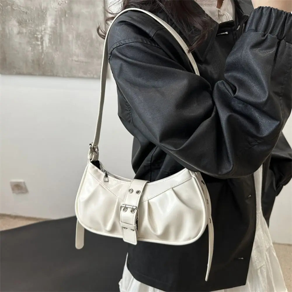 Retro Designer Buckle Armpit Bag Pu Leather Gothic Y2k Shoulder Bag Vintage Cross Body Spicy Girl Handbag Female