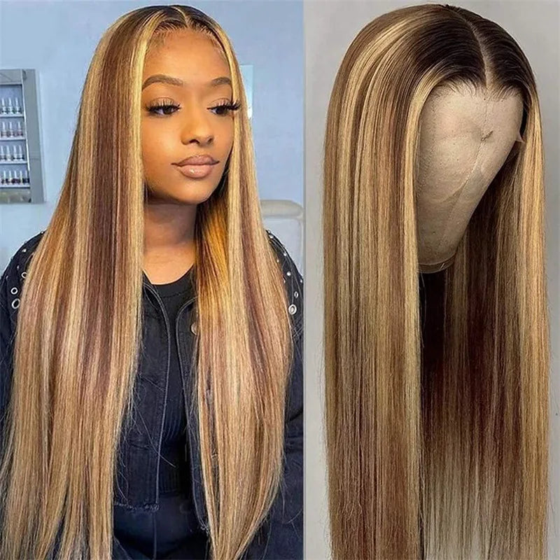 New style wig for women Brown and gold piano long straight hair wig with long bangs