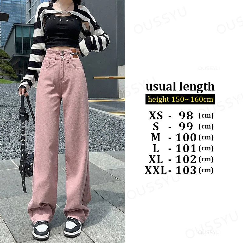 OUSSYU Woman Jeans High Waist Straight Wide Leg Cotton  Clothing Blue Streetwear Vintage Fashion Harajuku Women Trousers