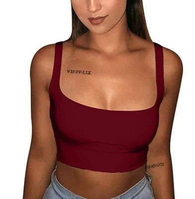 2025 sexy women's solid color vest with exposed navel top, summer sleeveless beach women's sports vest