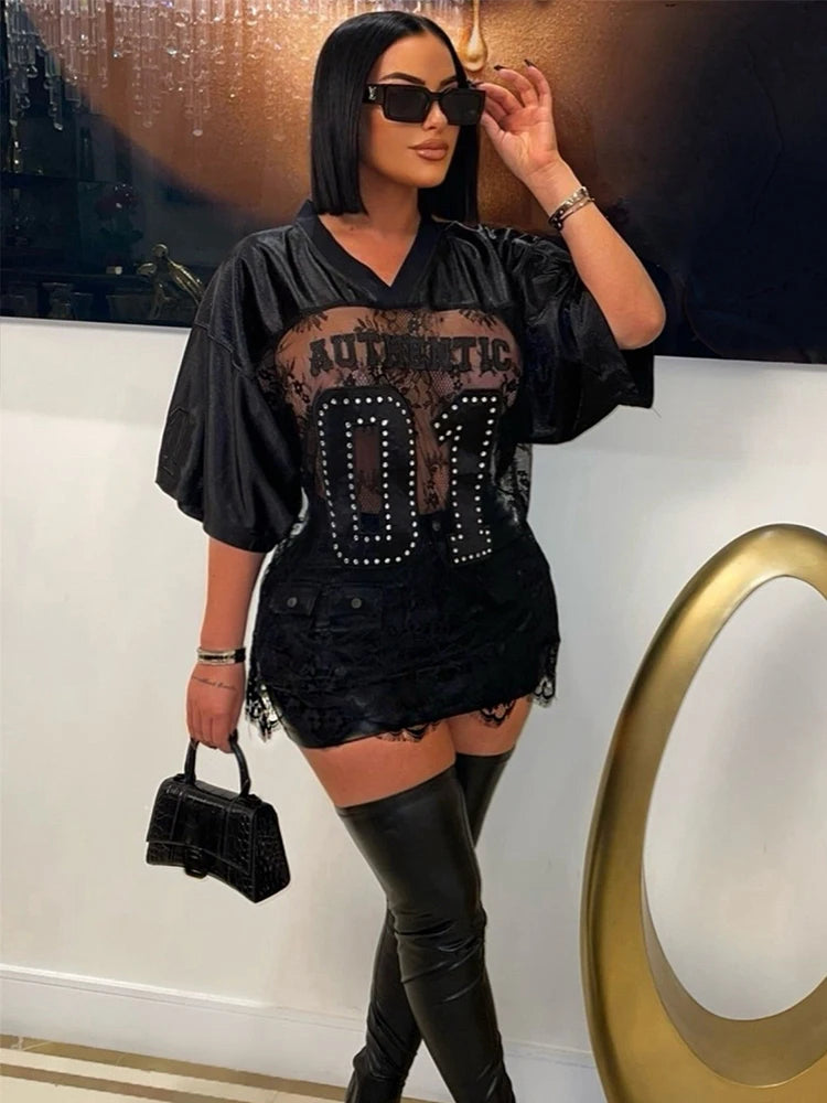 See Through Backless Loose Short Sleeve Y2K Sexy Trend Streetwear Tops