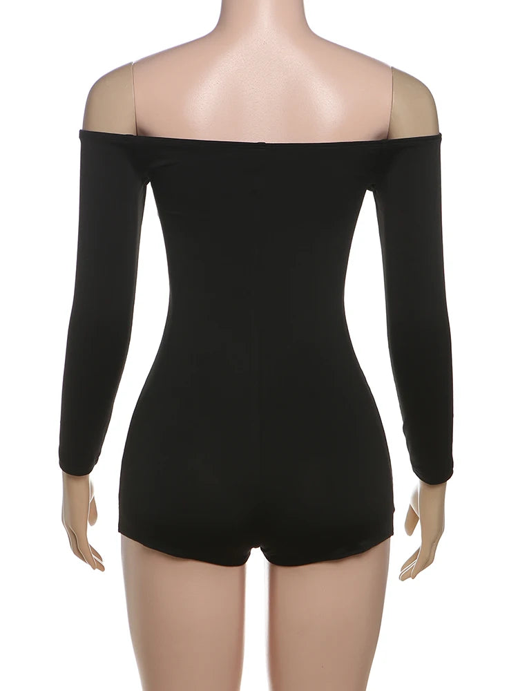 Weird Puss Hollow Knot Playsuit Women Slash Neck Summer Sexy Exposed Coquette Skinny Hottie Midnight Club Party Stretch Romper
