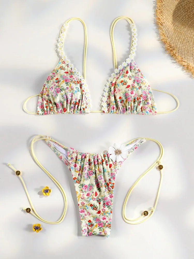 Sexy Bikini Set Triangle Swimwear For Women Micro Bathing Suit Pleated Red Swimsuit Females Bikinis Thong Biquinis