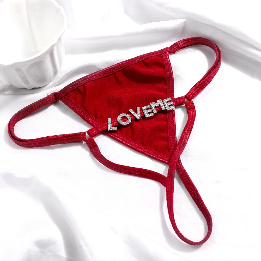 Sexy Solid Color Thong Customized Crystal letter Panties for Women Personality DIY Name Underwear Intimates Girls Gift
