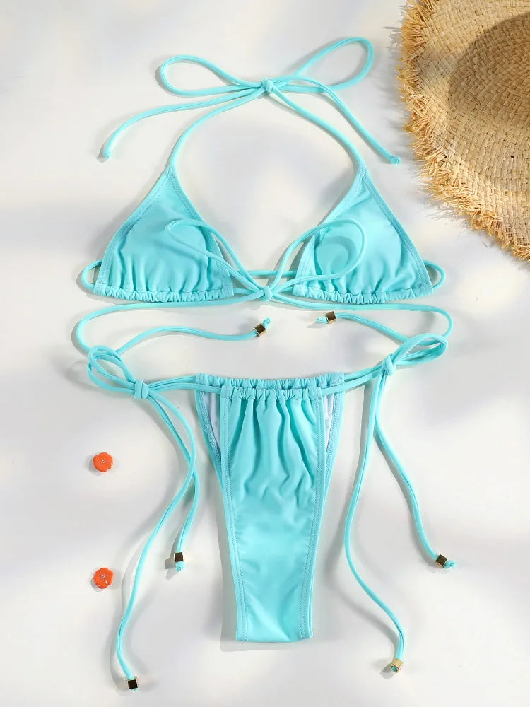 Brown Color Bikinis Bow Swimwear Women'S Summer Swimsuit 2025 Sexy Bikini Set Low Waist Beachwear Push Up Bathing Suits