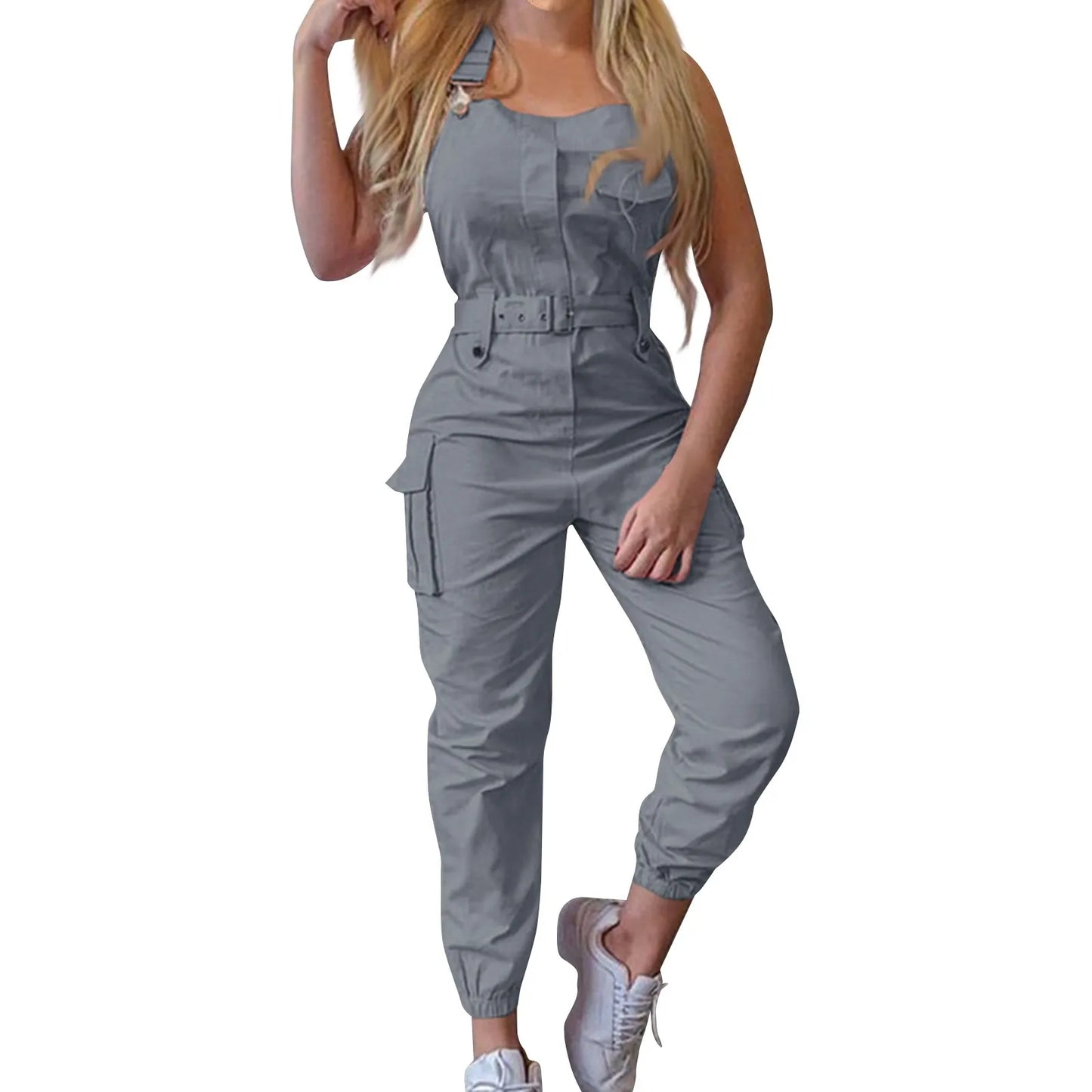 Lady's Fashion Clasp Pocket Cargo Romper Jumpsuits, Casual Jumpsuit Summer