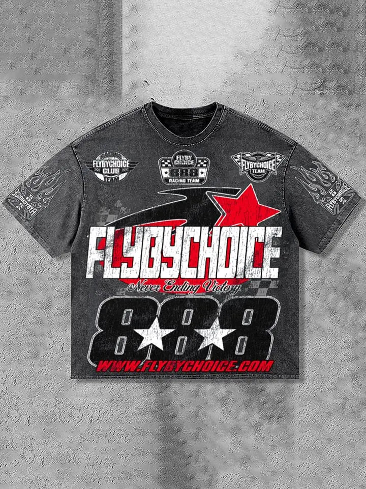 Vintage Fly By Choice Graphic Print Acid Washed Racer T-Shirt unisex high-quality top mens t shirts  shirt