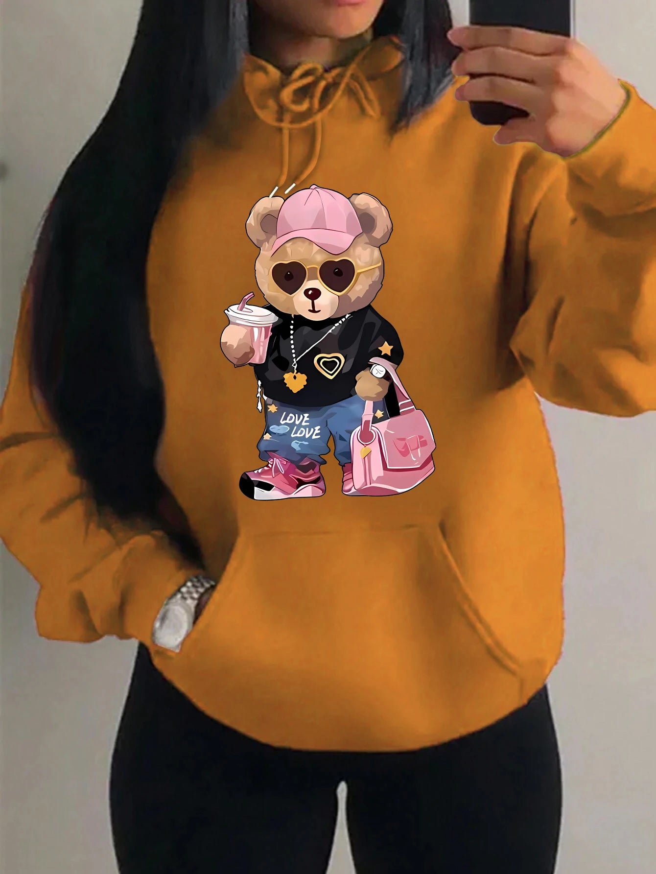 Cool Bear Sister Pattern Creative Design Women Clothes Creativity Fleece Hoodie Harajuku Pocket Pullovers Funny Autumn Hoody