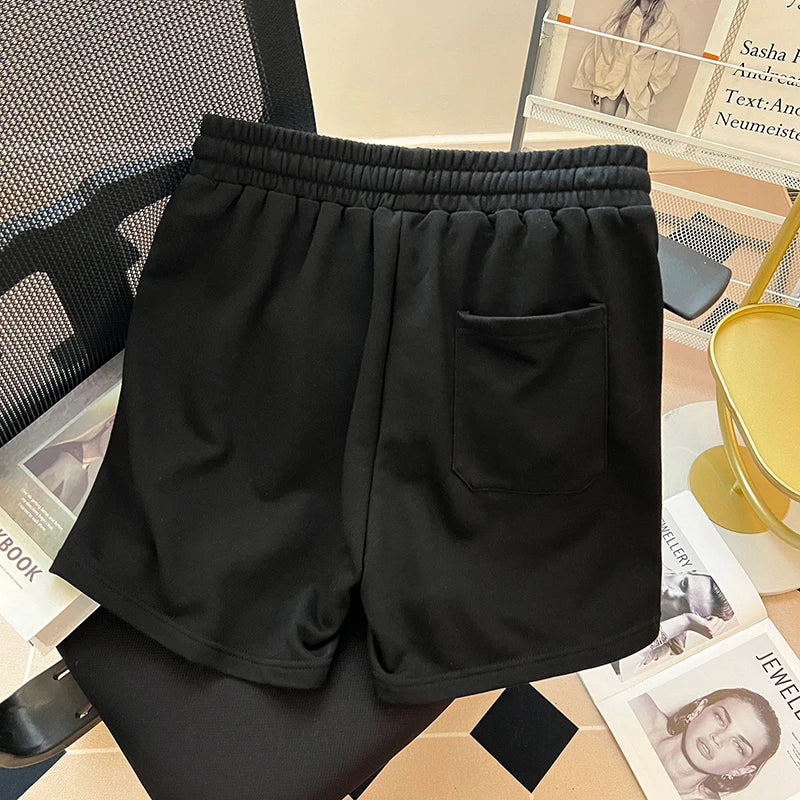 Diamond Patch Embroidered Letter Logo Casual Shorts Loose Drawstring Shortpants Jorts for Men Women