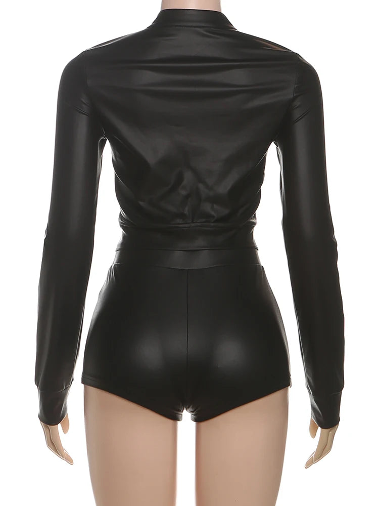 Weird Puss Hipster 2-Piece Set Women Tracksuit Trend Zip Stand Collar Jacket+Bike Shorts Matching Activity Hottie Street Outfits