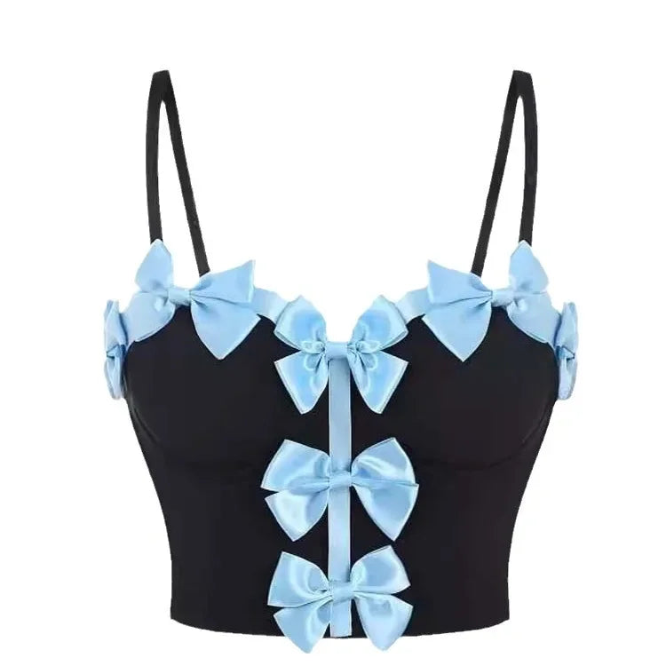 Sweet Bow Fashion, Two Piece Sets Women Thin Strap Slim Tank Top + Puffy Mini Skirts Outfits Female Streetwear