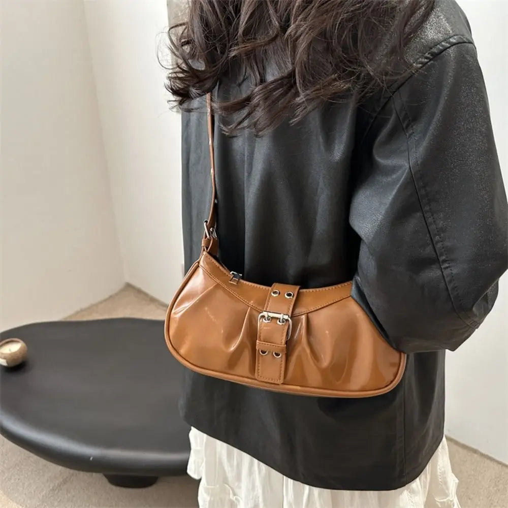 Retro Designer Buckle Armpit Bag Pu Leather Gothic Y2k Shoulder Bag Vintage Cross Body Spicy Girl Handbag Female