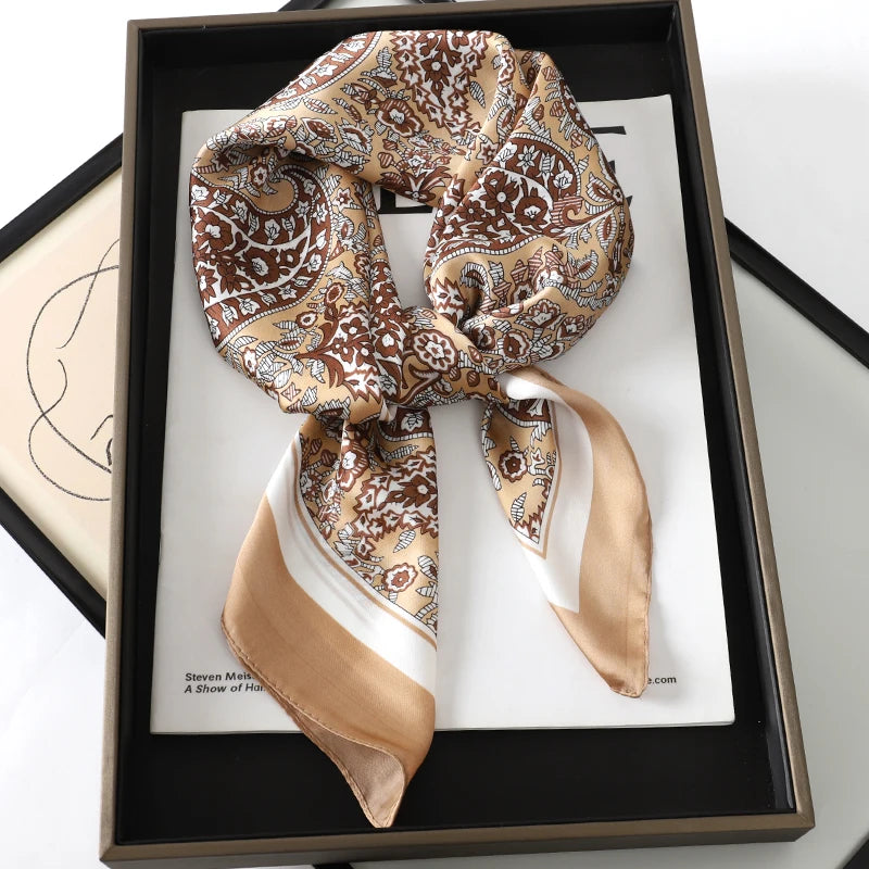 60Colors Luxury Scarf Women 70*70Cm Silk Feel Square Hair Wrapping Foulard Satin Shawl Big Size Head Bandana Hijab Handkerchief