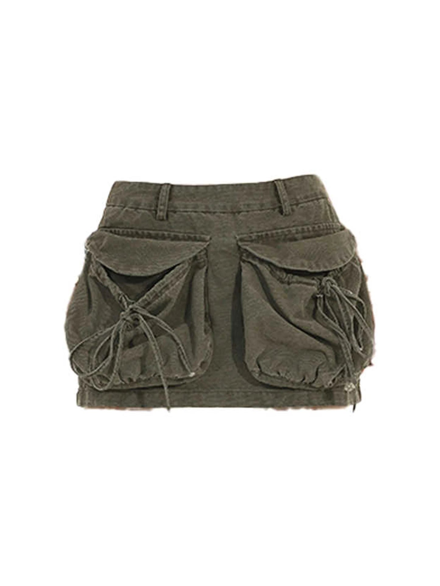 Women's Army Green A-line  Cargo Skirt Vintage Y2k Gyaru Mini Cowboy Skirts Harajuku Short Skirts 2000s Clothes 2025 Summer