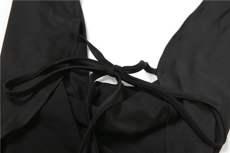 Weird Puss Sexy 2Piece Set Irregular Metal Rings Tube Tops+Bandage Halter Backless Swing Collar Playsuit Midnight Matching Suit