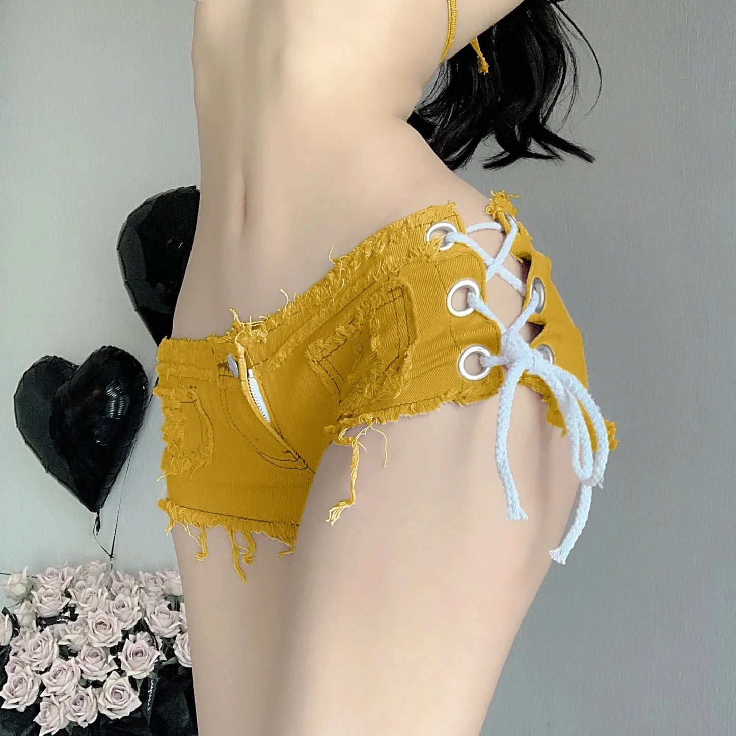 Sexy Low Waist Jeans Shorts,  European American Style Crossbody Shorts For Nightclubs Summer Fashion Trend